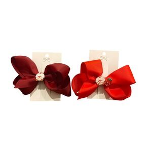 Strawberry Shortcake Hair Bows Red Burgundy Grosgrain Ribbon 2 Pack 4.5 inch